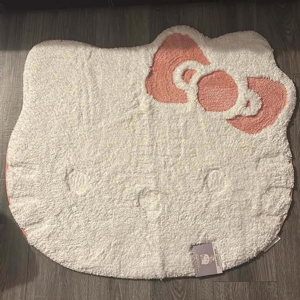Pink and white xl hello kitty area rug